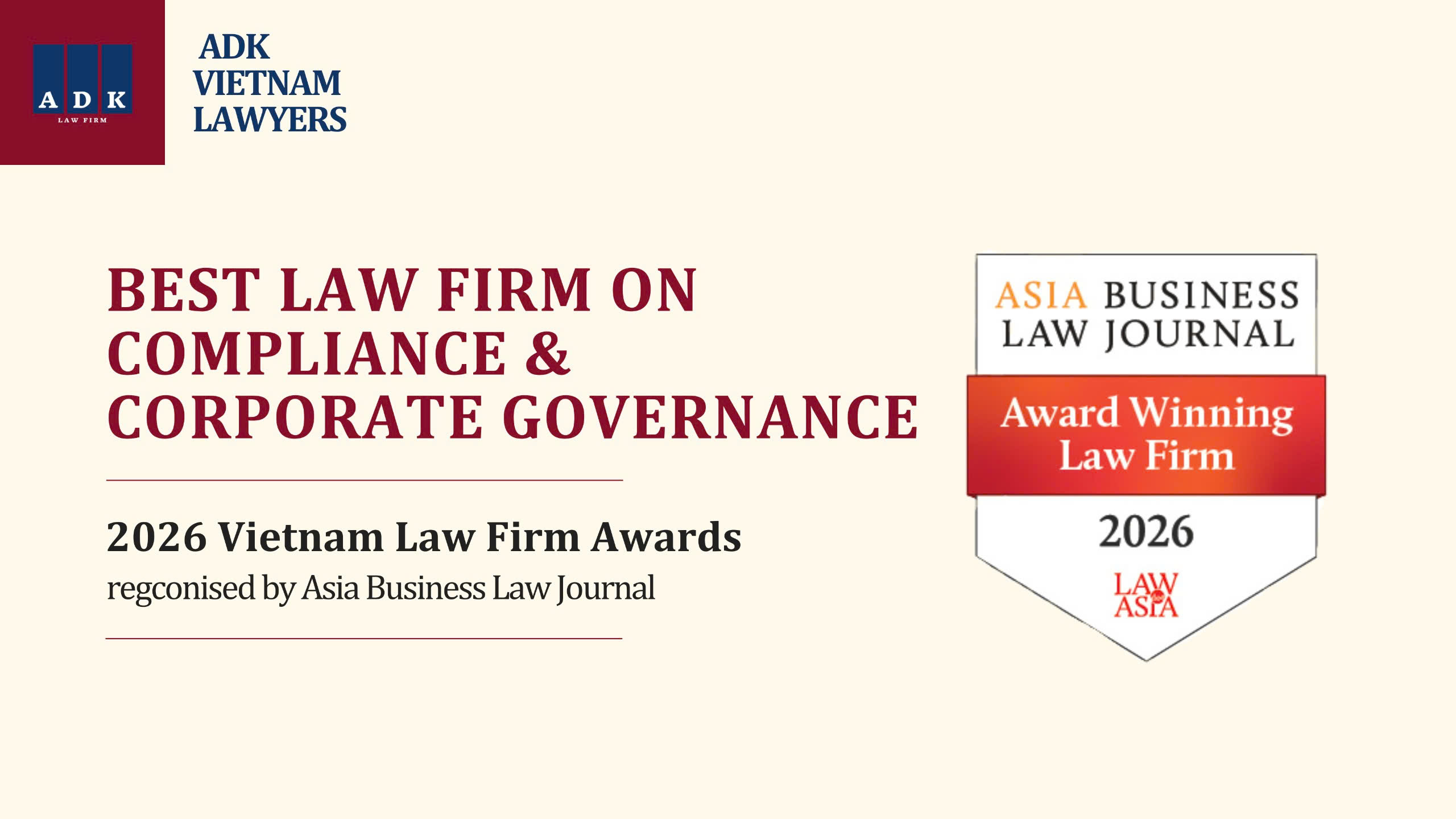 ADK Vietnam Lawyers Recognized at the Asia Business Law Journal’s 2026 Vietnam Law Firm Awards